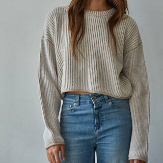 Chunky Knit Cropped Sweater Light Taupe - Elle J. Boutique - By Together
