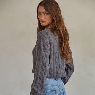 Cropped Knit Cable Sweater Charcoal - Elle J. Boutique - By Together