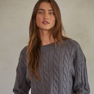 Cropped Knit Cable Sweater Charcoal - Elle J. Boutique - By Together