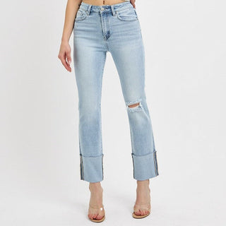 High Rise Ankle Straight Wide Cuffed Jeans - Elle J. Boutique - RISEN