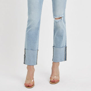 High Rise Ankle Straight Wide Cuffed Jeans - Elle J. Boutique - RISEN