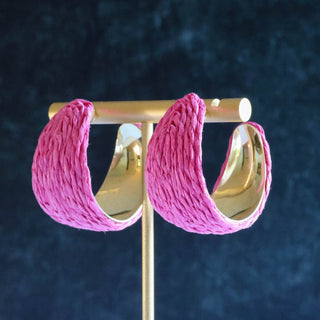 Hot Pink Raffia Hoop Earrings - Elle J. Boutique - Elle J. Boutique