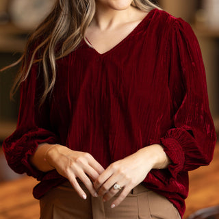 Juliet Cranberry Velvet Top - Elle J. Boutique - Michelle McDowell