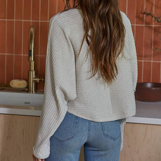 Knit Ribbed Round Neck Pullover Light Grey - Elle J. Boutique - By Together
