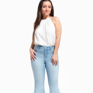 Mid-Rise Flare Jeans with Fray Hem - Elle J. Boutique - 1822