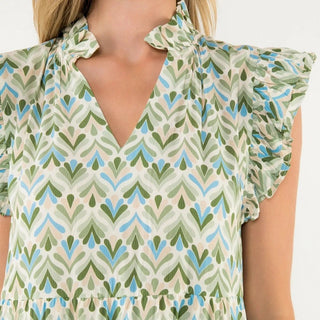 Multi Colored V - Neck Ruffle Sleeve Dress - Elle J. Boutique - THML