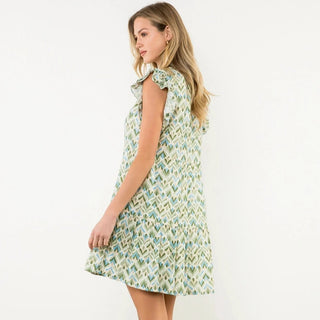 Multi Colored V - Neck Ruffle Sleeve Dress - Elle J. Boutique - THML