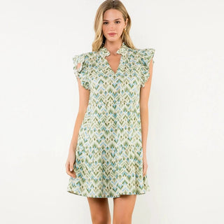 Multi Colored V - Neck Ruffle Sleeve Dress - Elle J. Boutique - THML