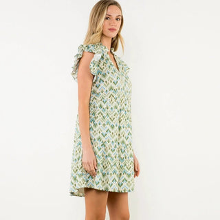 Multi Colored V - Neck Ruffle Sleeve Dress - Elle J. Boutique - THML