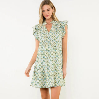 Multi Colored V - Neck Ruffle Sleeve Dress - Elle J. Boutique - THML