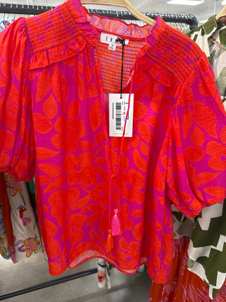 Pink Orange Puff Sleeve Top - Elle J. Boutique - THML