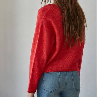 Rolled V - Neck Cardigan Red - Elle J. Boutique - By Together