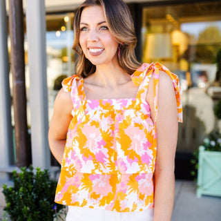 Sadie Top in Spring Blooms Orange