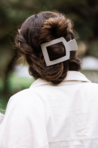 Square Flat Hair Clip | Large | Silver Flames - Elle J. Boutique - TELETIES
