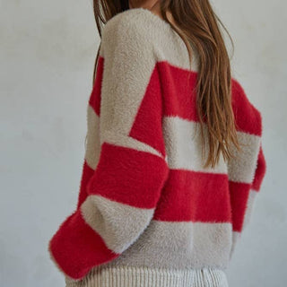 Striped Knit Sweater Red & Taupe - Elle J. Boutique - By Together