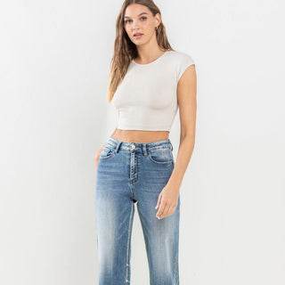 Super High Rise Raw Hem Wide Leg Jeans - Elle J. Boutique - VERVET