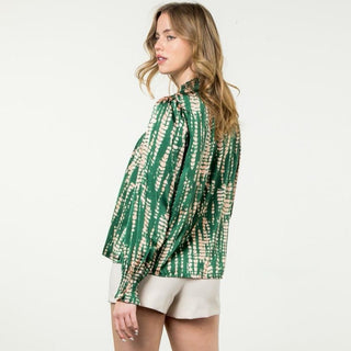V - Neck Green and Tan Long Sleeve Top - Elle J. Boutique - THML