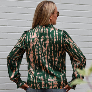 V - Neck Green and Tan Long Sleeve Top - Elle J. Boutique - THML