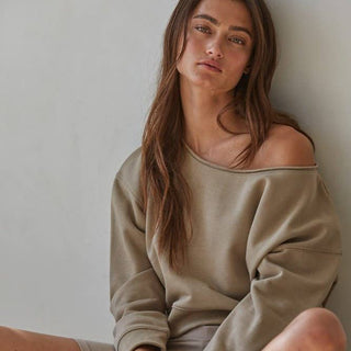 Washed Pullover Sweatshirt Mocha - Elle J. Boutique - By Together