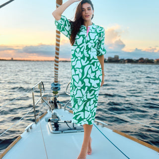 Whitney Dress Piece by Piece in White and Green - Elle J. Boutique - MARY SQUARE