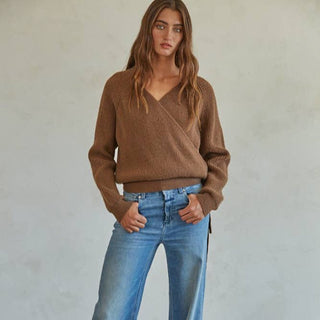Wrap Knit Sweater Coffee - Elle J. Boutique - By Together