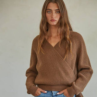 Wrap Knit Sweater Coffee - Elle J. Boutique - By Together